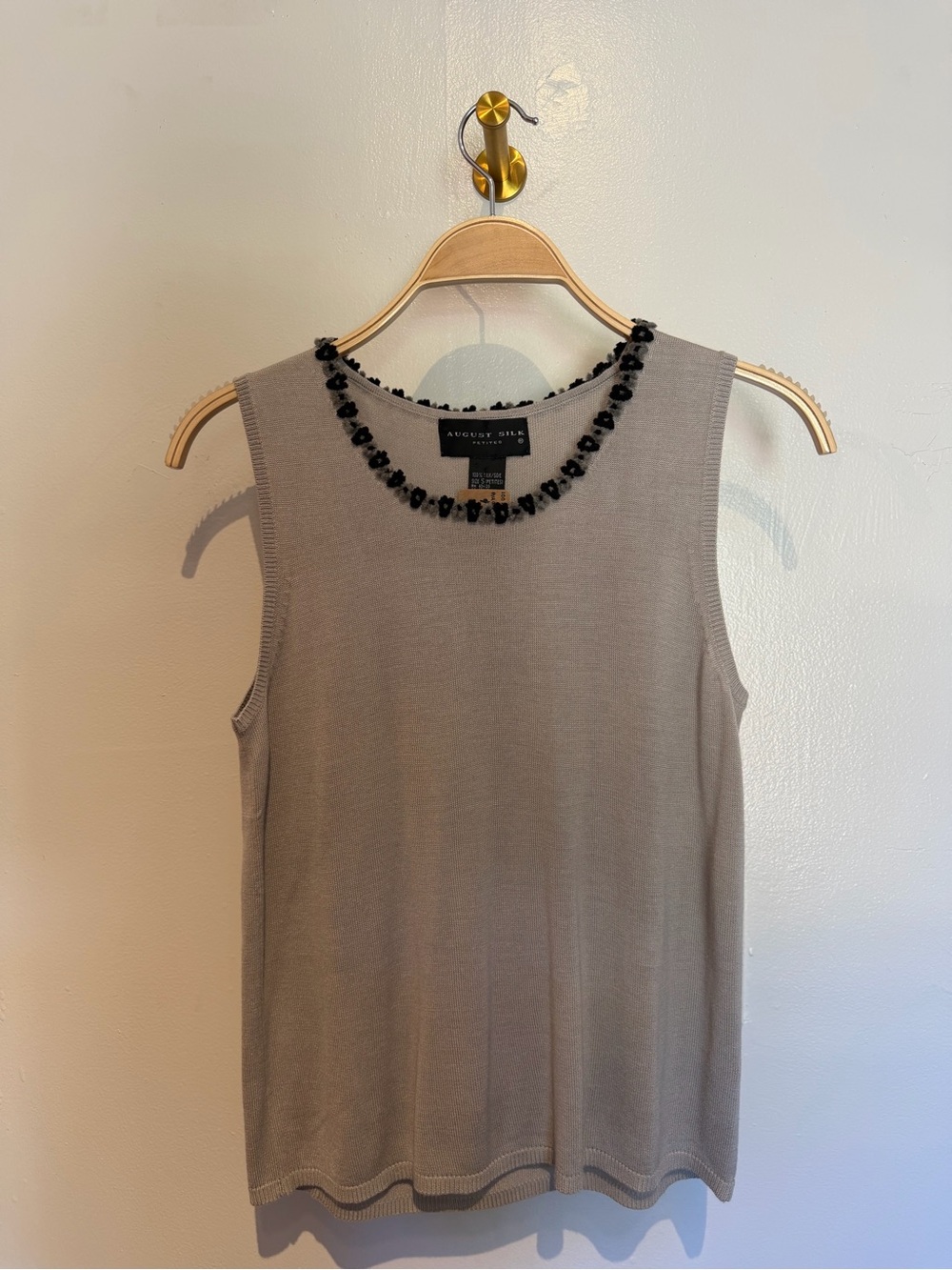 august silk taupe sleeveless knit top